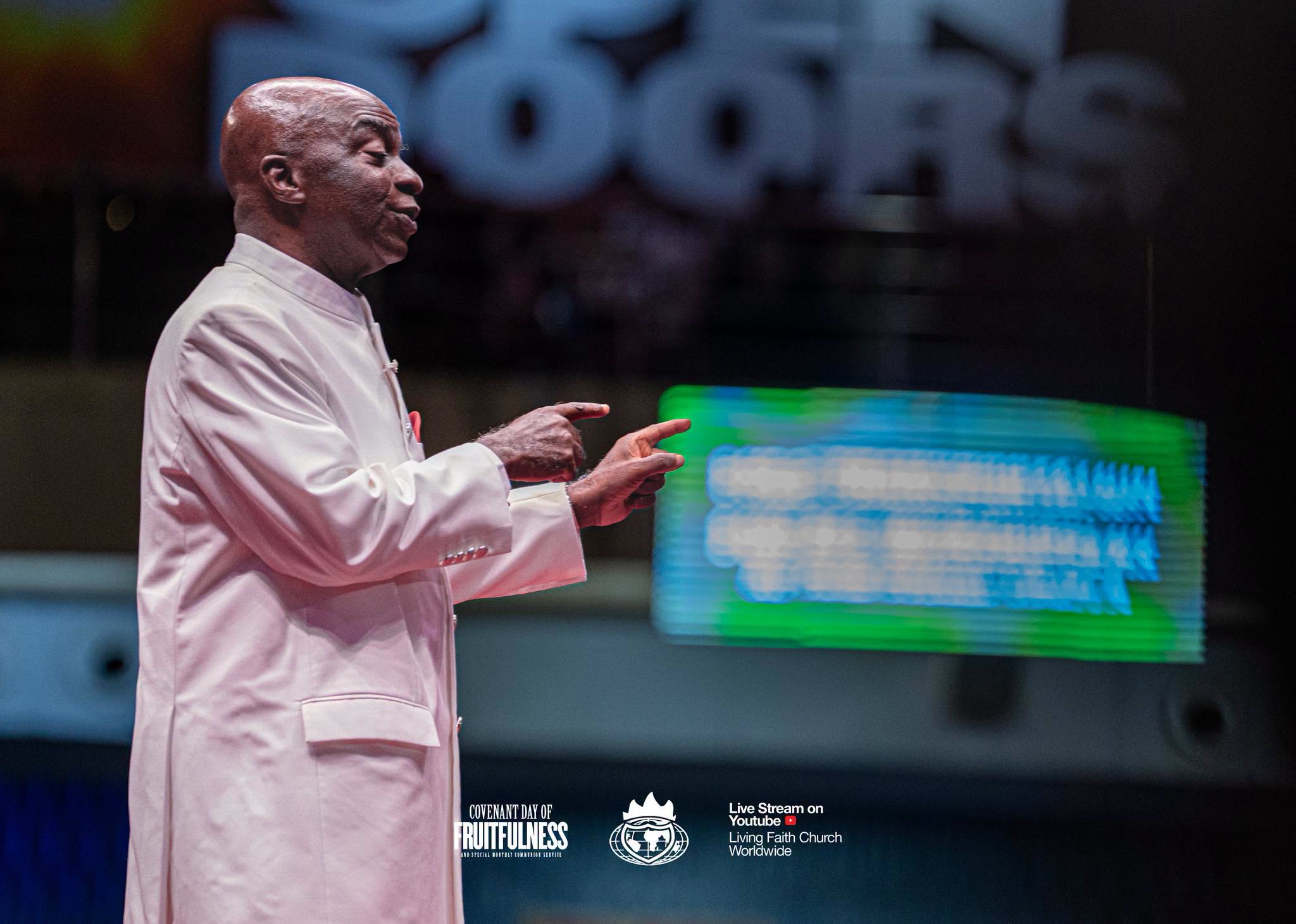 Close-up of Bishop David Oyedepo in profile as he ministers